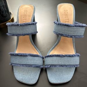 Schutz Amely Heeled Sandal in Denim Fabric